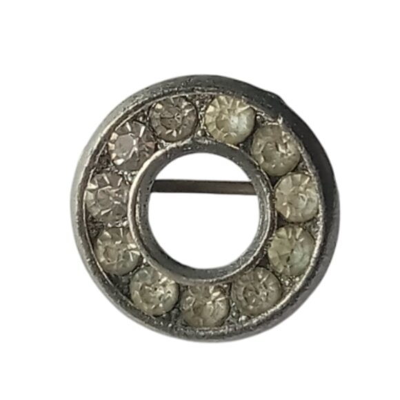 Small Vintage Circle Rhinestone Pin - Picture 8 of 11